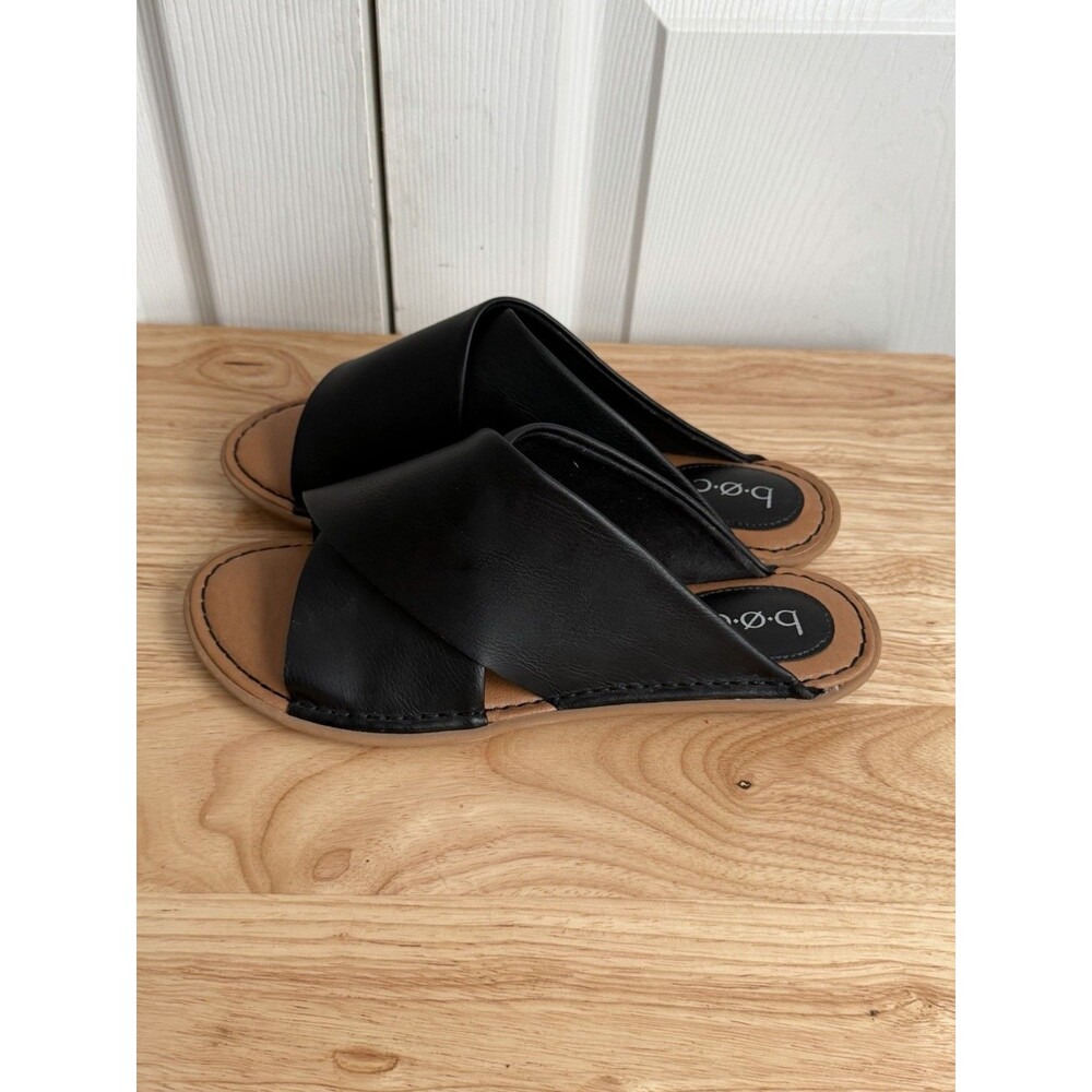 Boc Born Black Leather Criss Cross Sandals Size 7M Shoes Flats - Picture 2 of 8